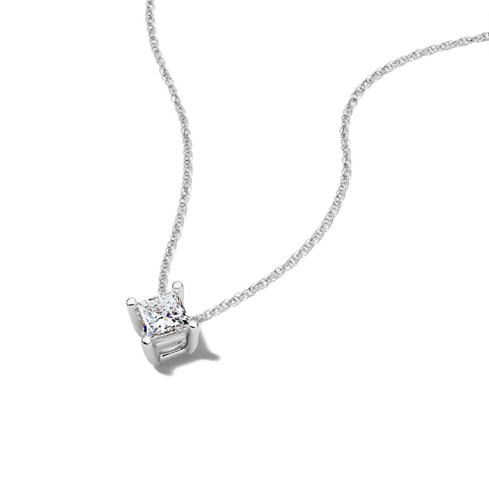 Lab Grown Diamond Princess-Cut Solitaire Pendant in 14K White Gold (1/2 ct. tw.)  – Image 4 of 4
