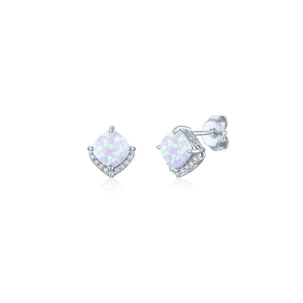 Lab-Created Opal and Diamond Accent Half Halo Earrings in Sterling Silver – Image 1 of 1