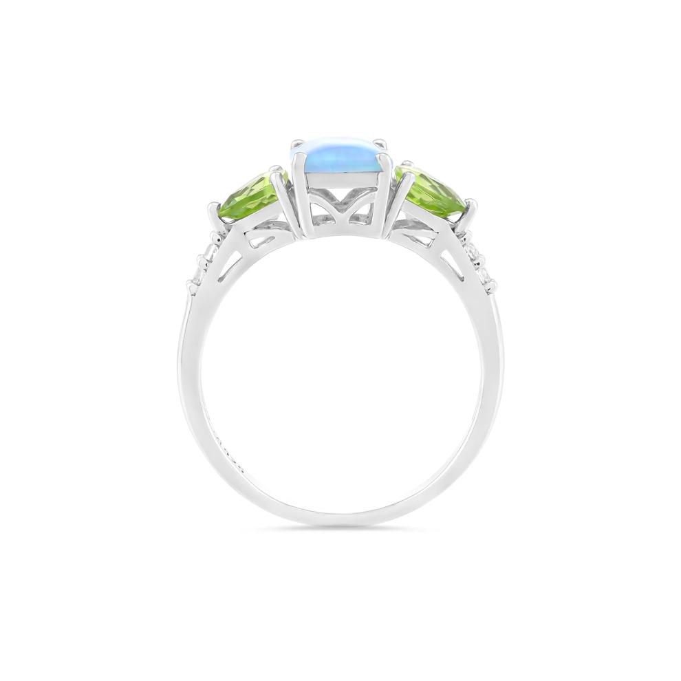Lab-Created Blue Opal, Green Peridot &amp; Lab-Created White Sapphire Three-Stone Ring in Sterling Silver – Image 2 of 4