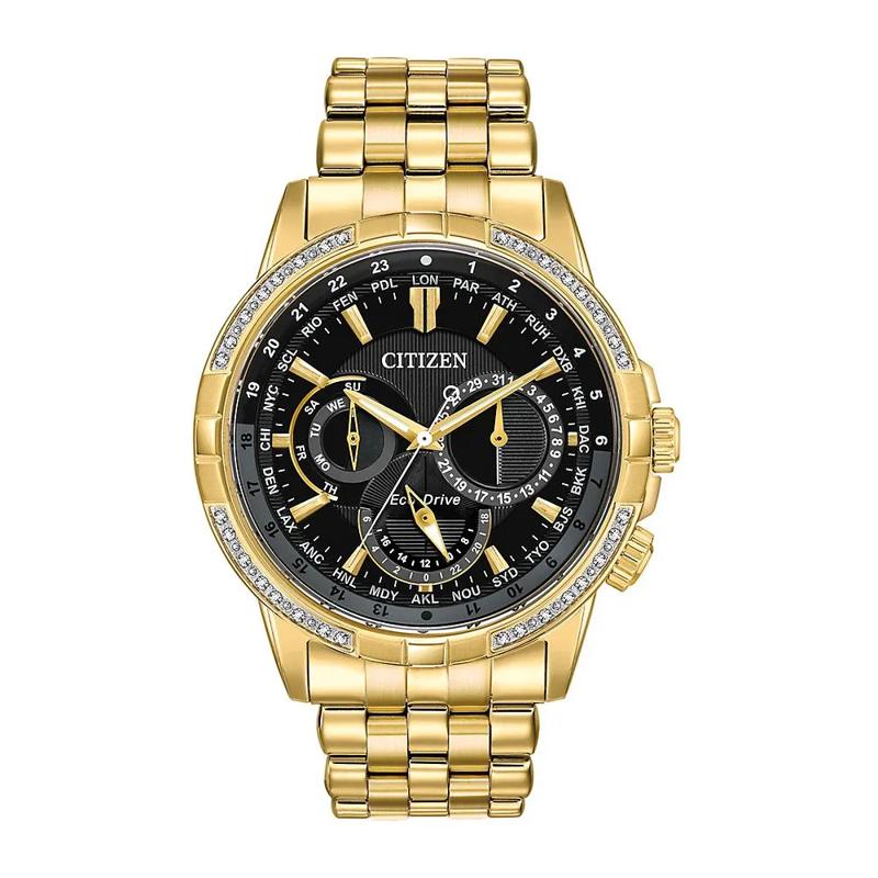 Calendrier Chronograph Diamond Men&#39;s Watch in Gold-Tone Ion-Plated Stainless Steel – Image 1 of 2