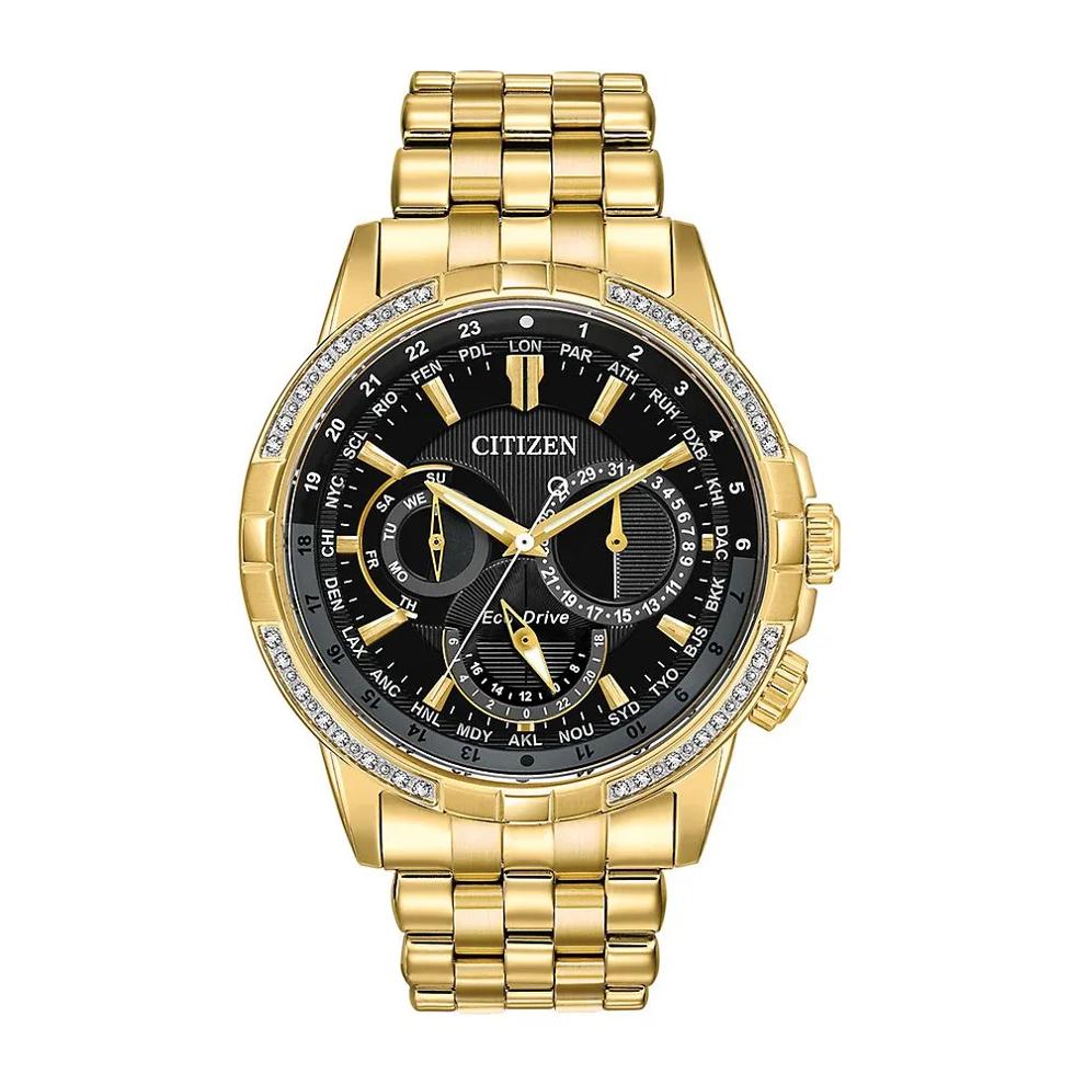 Calendrier Chronograph Diamond Men's Watch in Gold-Tone Ion-Plated Stainless Steel – Image 1 of 2
