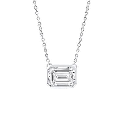 Lab Grown Diamond Emerald-Cut Solitaire Bezel Pendant in 10K White Gold (1 ct. tw.)