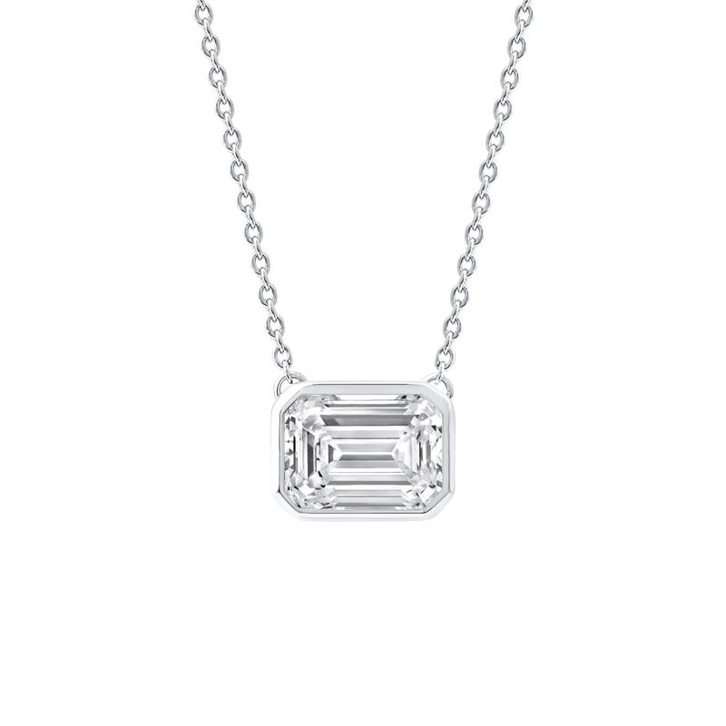 Lab Grown Diamond Emerald-Cut Solitaire Bezel Pendant in 10K White Gold &#40;1 ct. tw.&#41; – Image 1 of 4