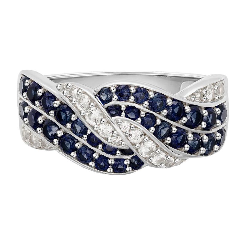 Blue Sapphire &amp; Diamond Band Ring in 10K White Gold (1/4 ct. tw.) – Image 1 of 3