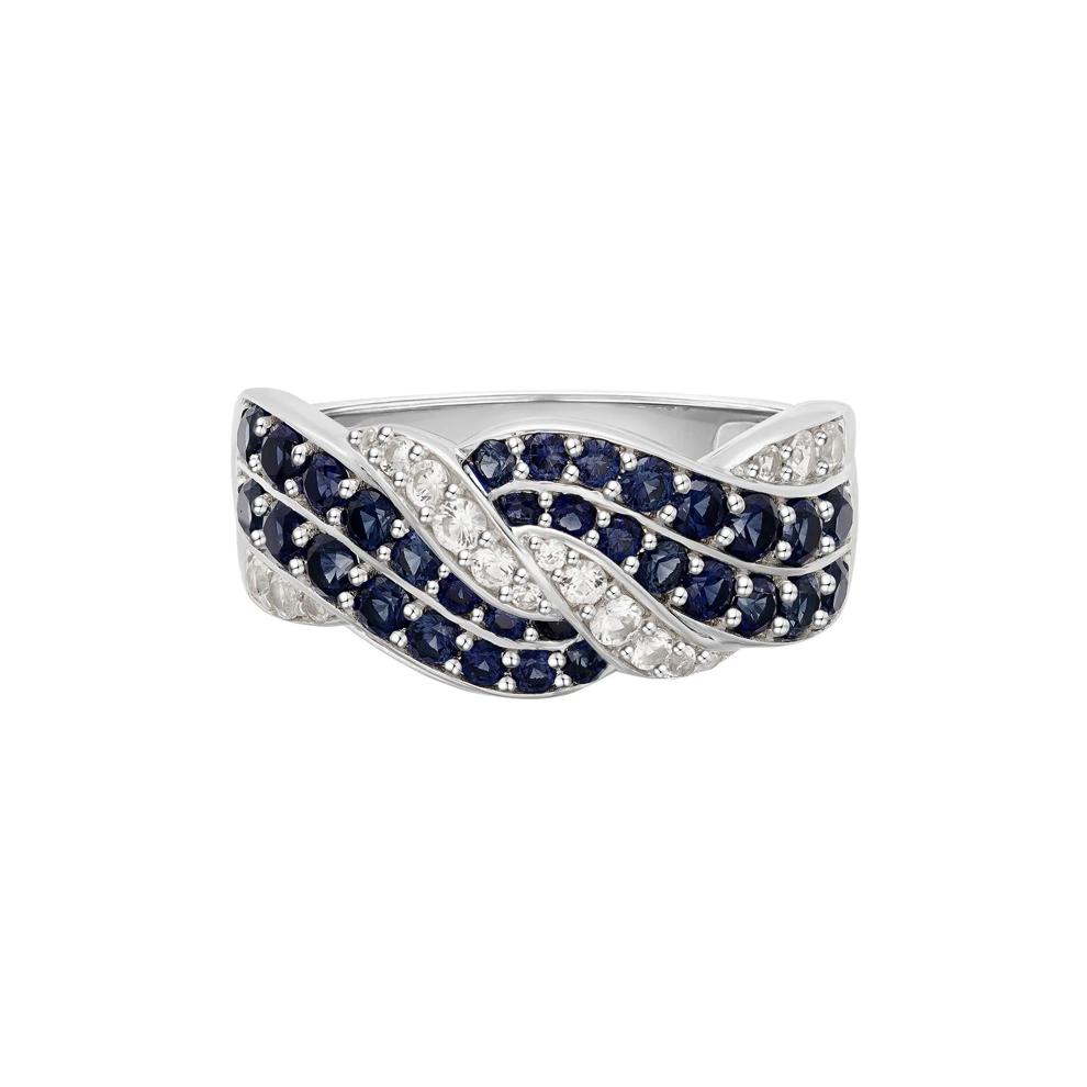 Blue Sapphire &amp; Diamond Band Ring in 10K White Gold (1/4 ct. tw.) – Image 1 of 3