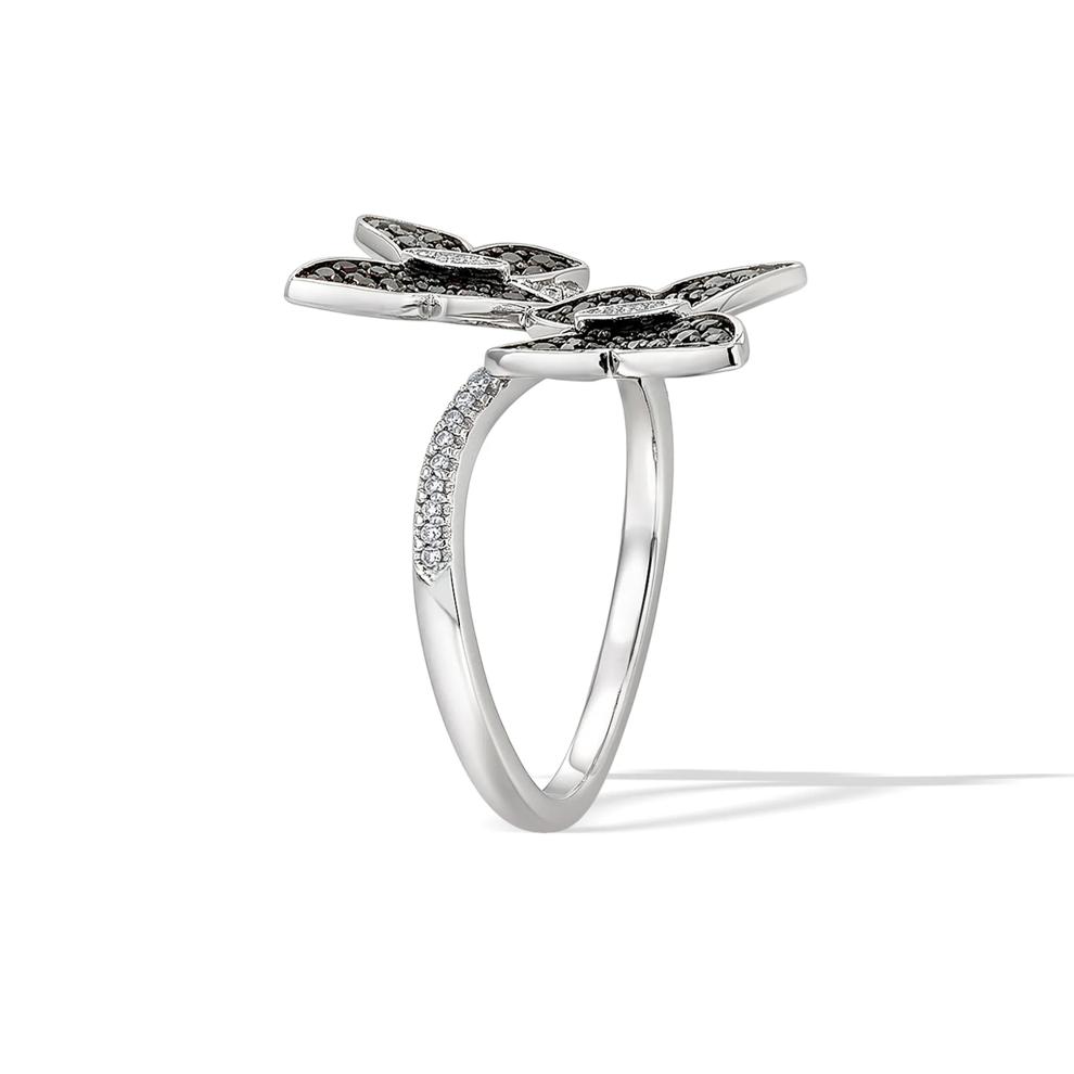 Black &amp; White Diamond Butterfly Ring in Sterling Silver (1/4 ct. tw.) – Image 3 of 4