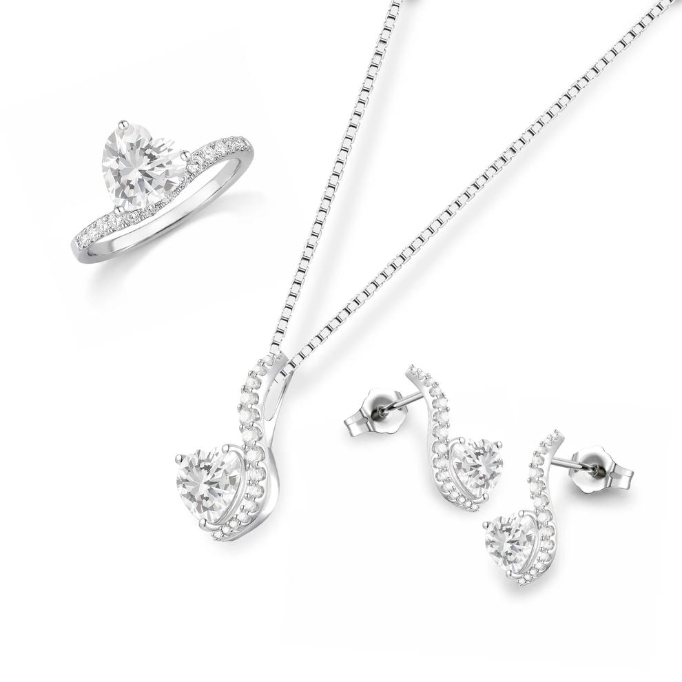 Lab-Created White Sapphire Pendant, Earrings, &amp; Ring Boxed Set in Sterling Silver – Image 1 of 4