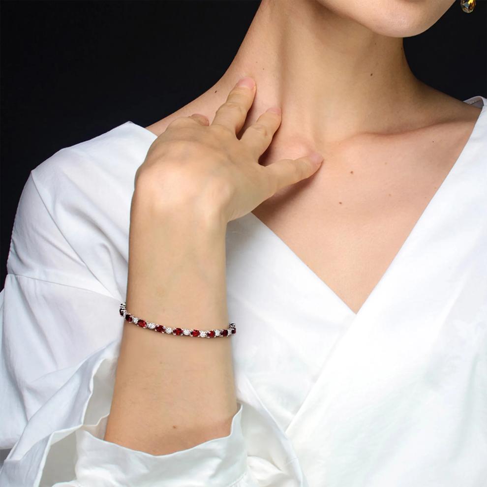 Garnet and Diamond Accent Bracelet in Sterling Silver – Image 4 of 5