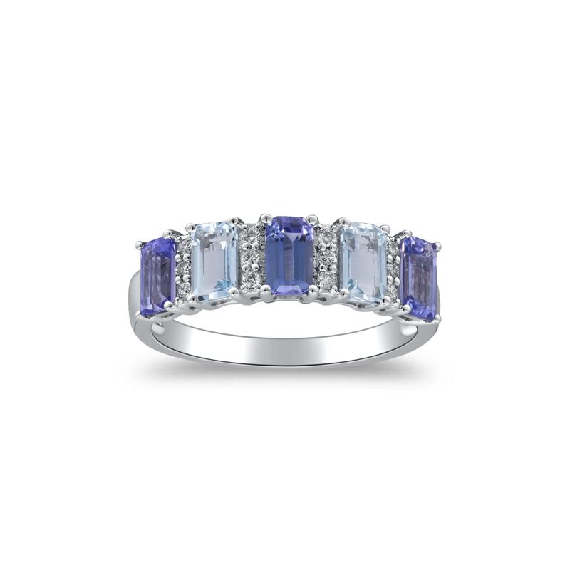 Tanzanite, Aquamarine &amp; Diamond Accent Ring in 10K White Gold – Image 1 of 5