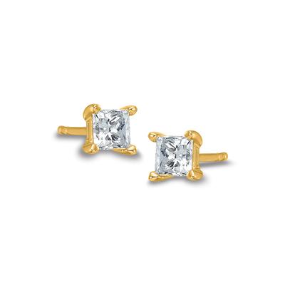 Lab-Created Moissanite Princess-Cut Solitaire Stud Earrings in 10K Yellow Gold (3/4 ct. dew)