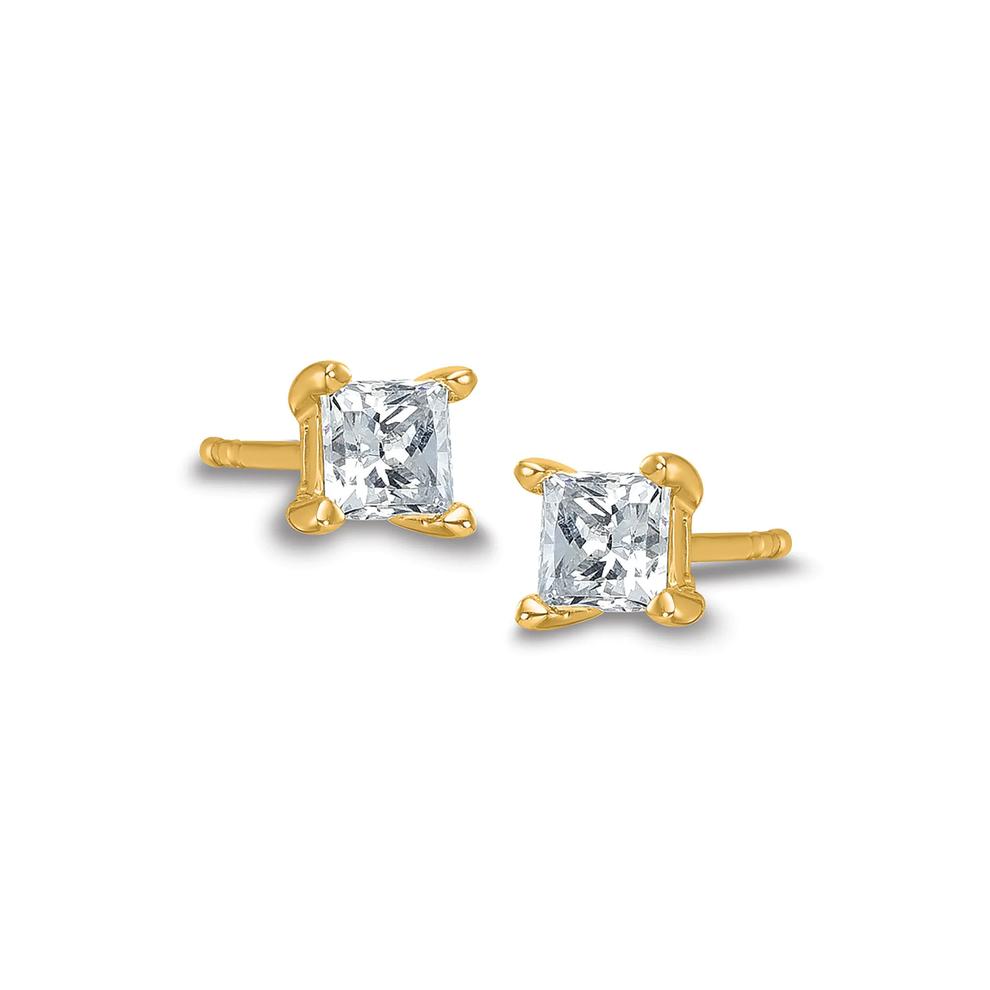 Lab-Created Moissanite Princess-Cut Solitaire Stud Earrings in 10K Yellow Gold (3/4 ct. dew) – Image 1 of 2