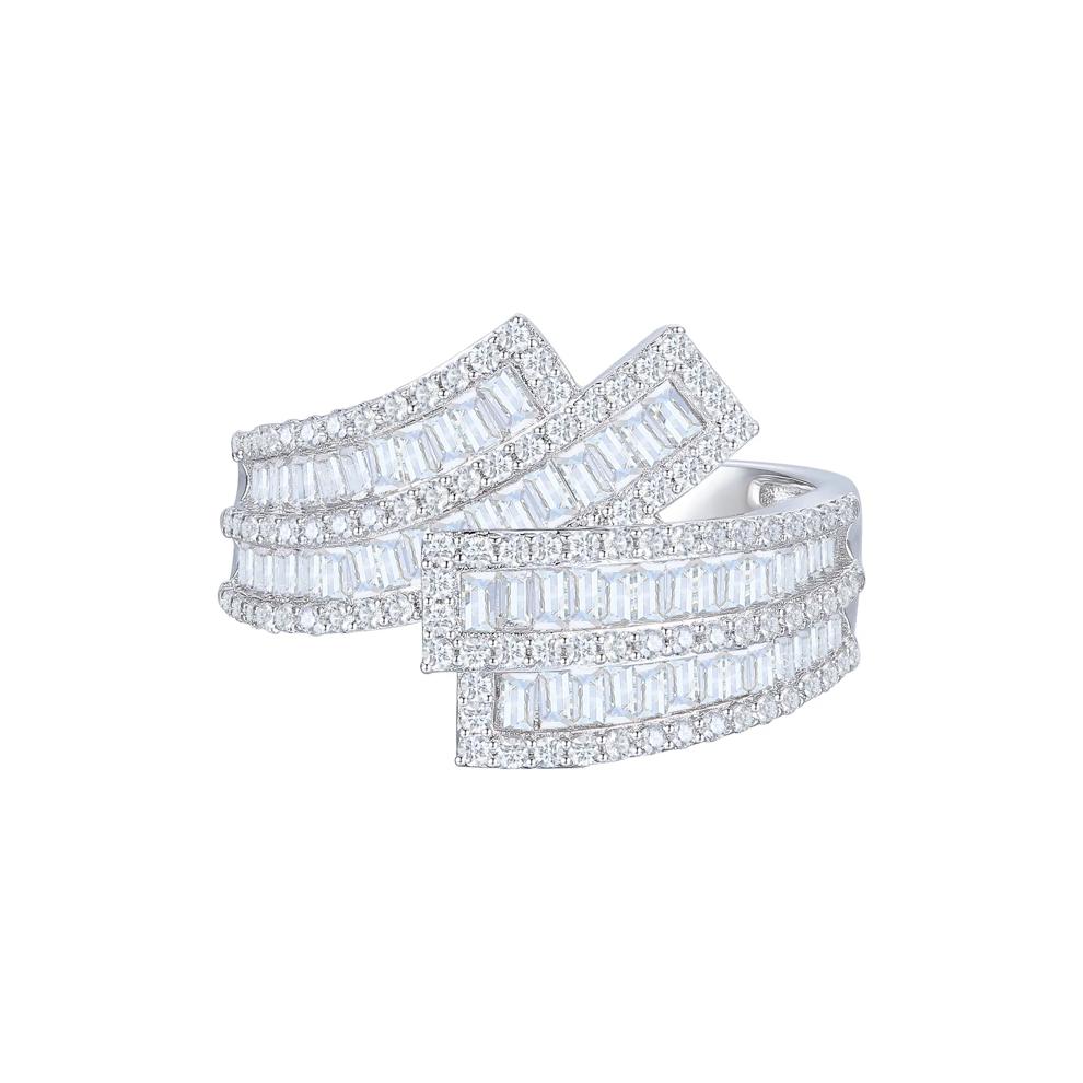 Baguette and Round Diamond Crossover Ring in 10K White Gold (1 ct. tw.) – Image 1 of 3