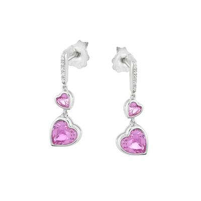 Lab-Created Pink Sapphire & Diamond Accent Two-Heart Drop Earrings in Sterling Silver
