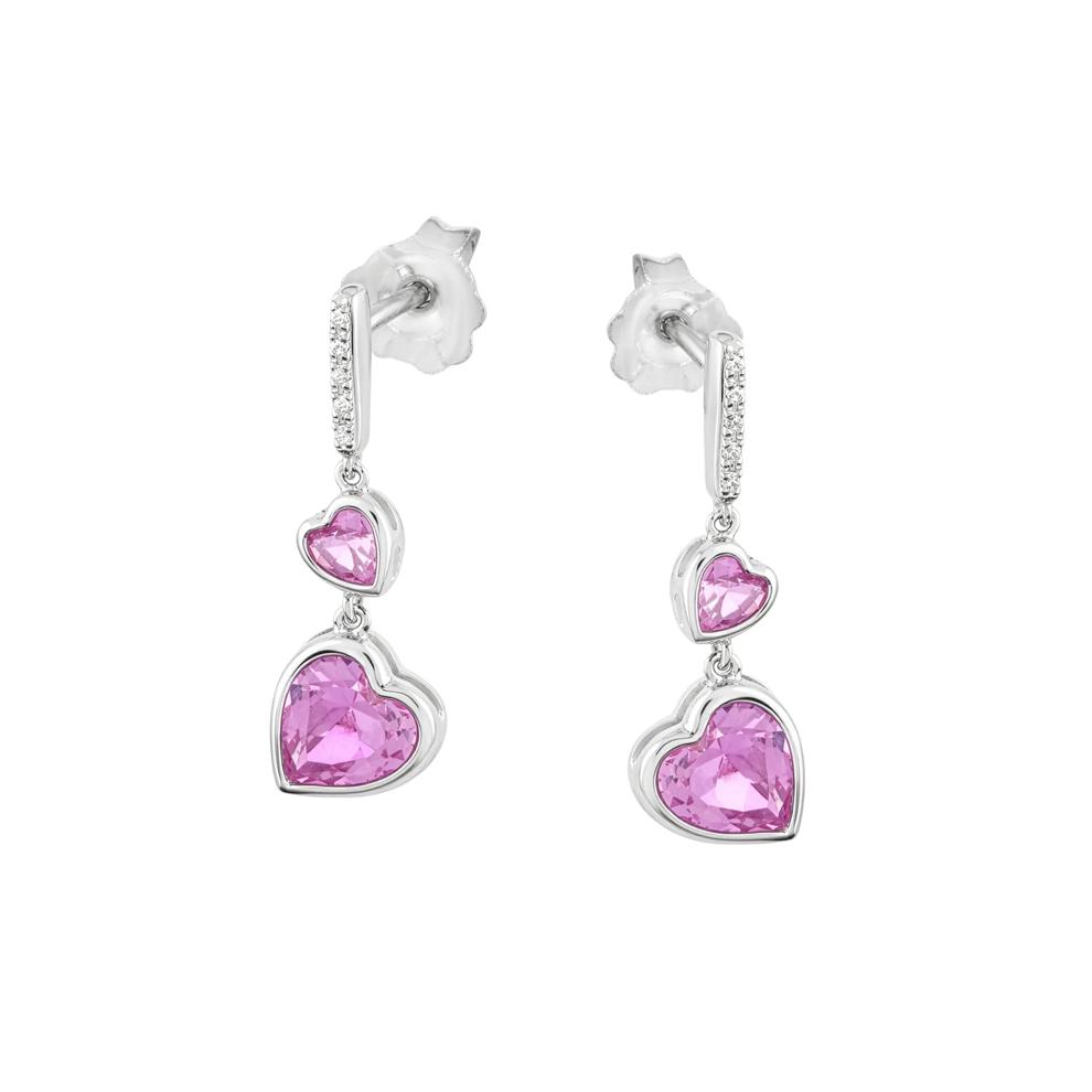 Lab-Created Pink Sapphire &amp; Diamond Accent Two-Heart Drop Earrings in Sterling Silver – Image 1 of 2