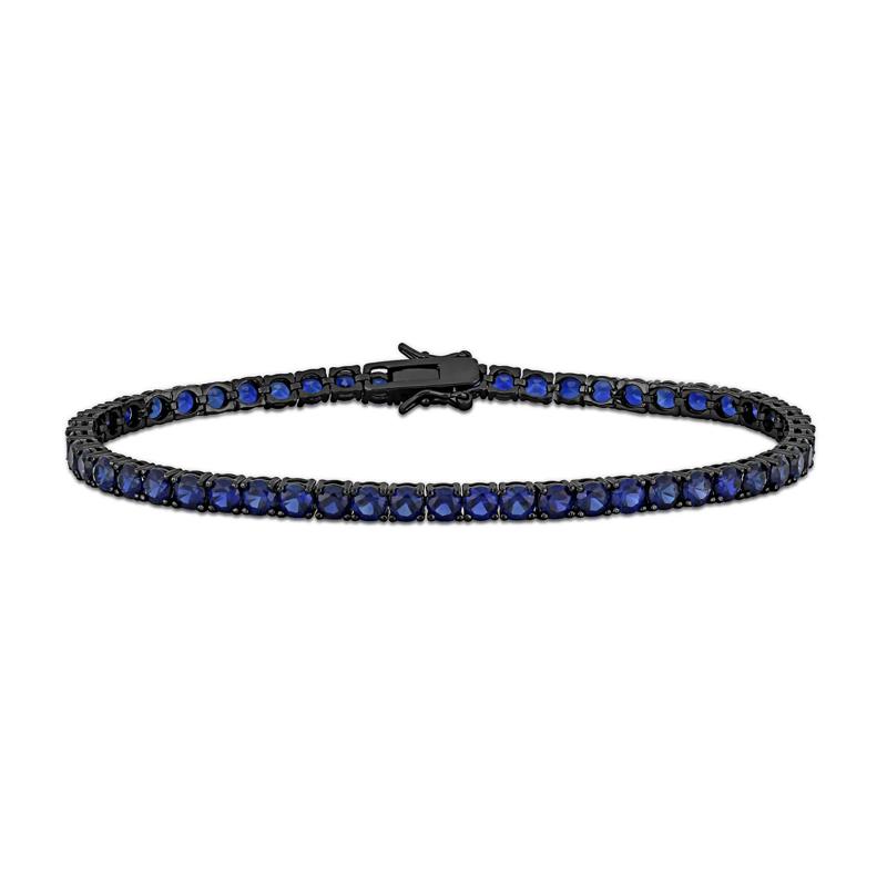 Lab-Created Blue Sapphire Bracelet in Sterling Silver &amp; Black Rhodium – Image 1 of 4