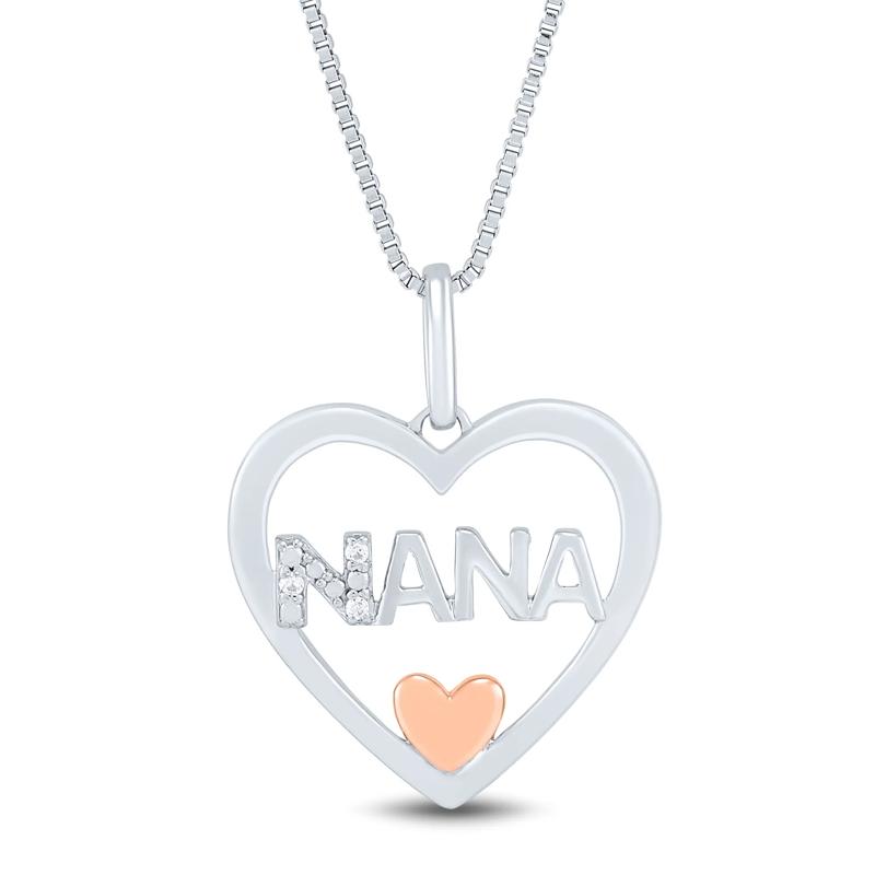Nana Heart Pendant with Diamond Accents in Sterling Silver and 14K Rose Gold – Image 1 of 4