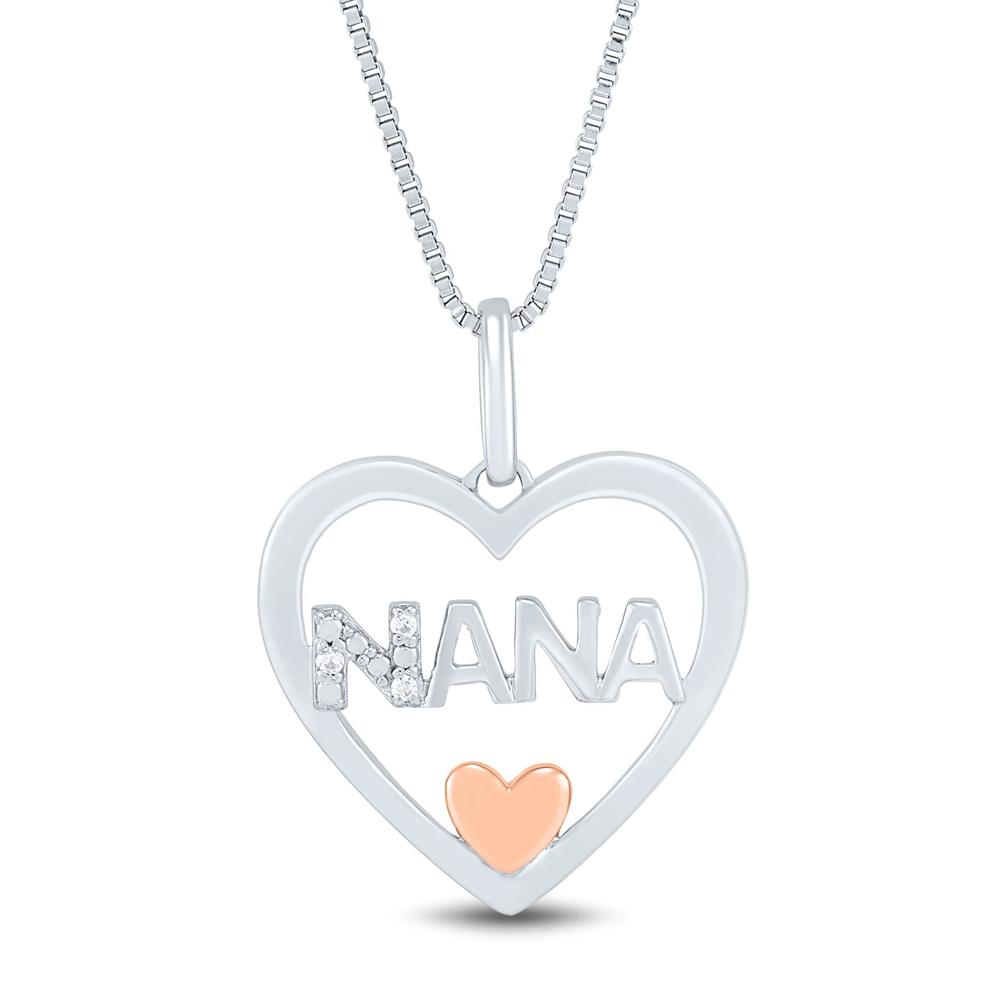 Nana Heart Pendant with Diamond Accents in Sterling Silver and 14K Rose Gold – Image 1 of 4