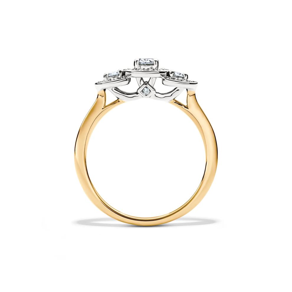Diamond Oval Center Three-Stone Engagement Ring in 14K Yellow &amp; White Gold (5/8 ct. tw.) – Image 2 of 4