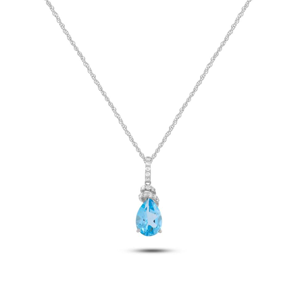 Blue Topaz &amp; Diamond Drop Pendant Necklace in 10K – Image 1 of 4