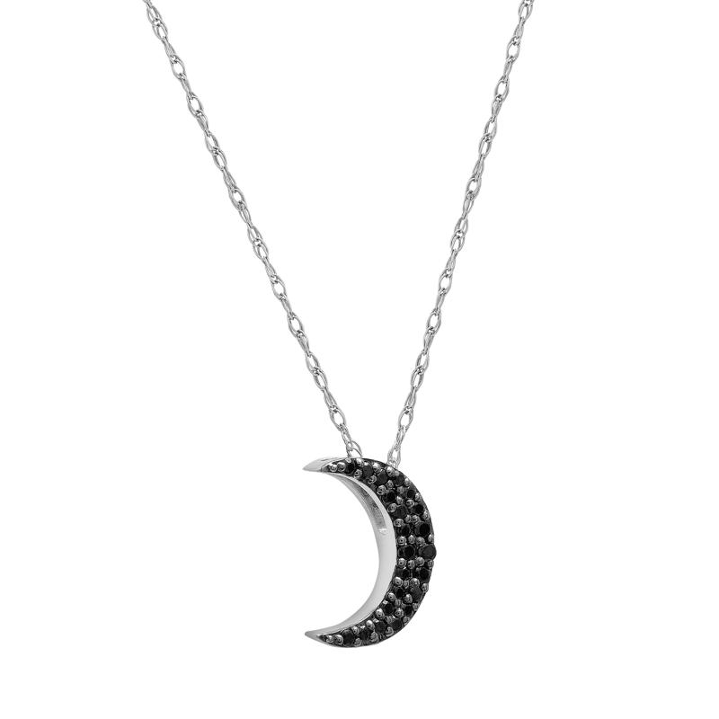 Black Diamond Crescent Moon Pendant in 10K White Gold &#40;1/10 ct. tw.&#41; – Image 3 of 4