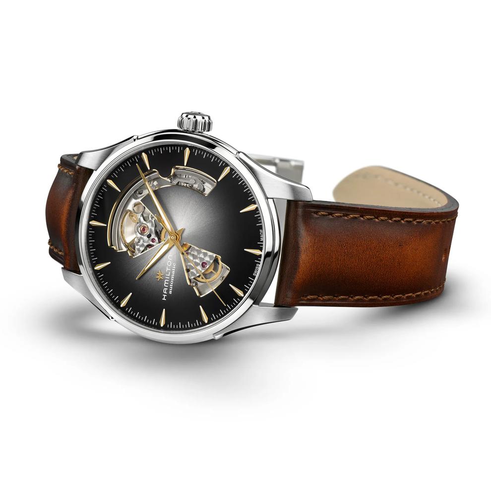 Jazzmaster Open Heart Watch with Brown Leather Strap – Image 3 of 3