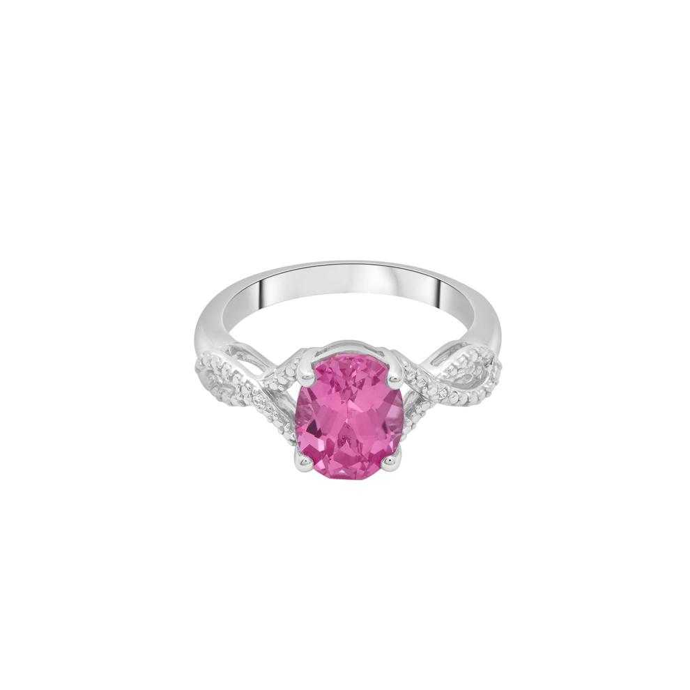 Lab-Created Oval Pink Sapphire Ring in Sterling Silver – Image 1 of 5