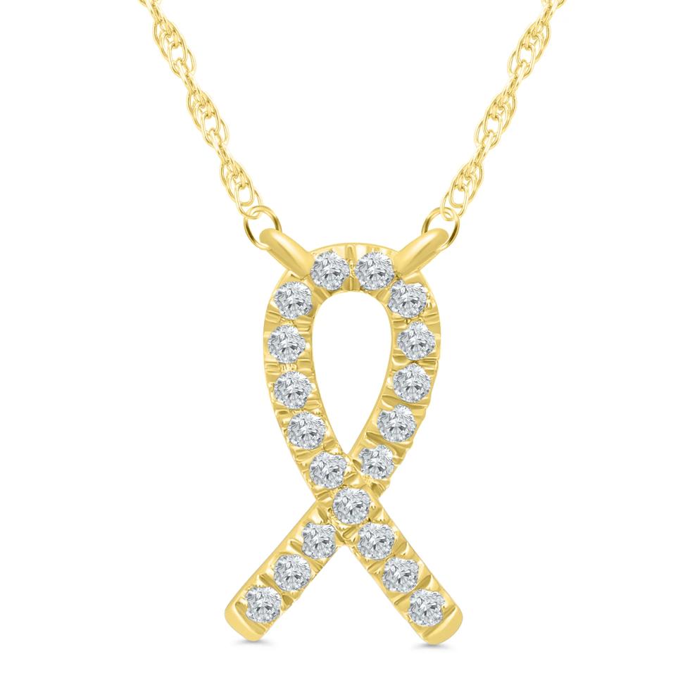 Diamond Ribbon Necklace in 10K Yellow Gold (1/10 ct. tw.) – Image 1 of 3