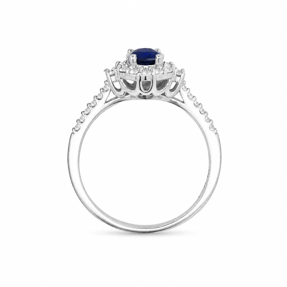 Blue Sapphire &amp; Diamond Halo Ring in 10K White Gold (1/3 ct. tw.) – Image 3 of 4