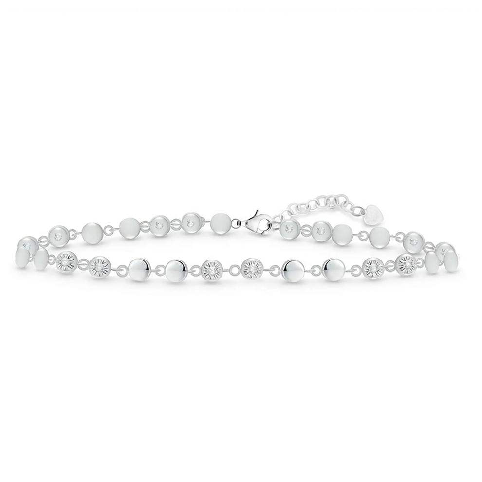 Diamond Accent Bezel Illusion Disc Bracelet in Sterling Silver, 7" – Image 1 of 2