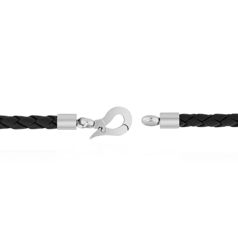 Men&#39;s Black Woven Leather Bracelet with Stainless Steel – Image 3 of 8