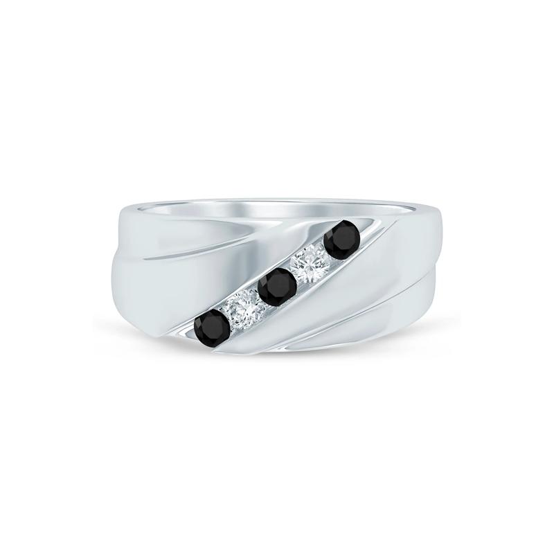 Black and White Diamond Diagonal Band in 10K White Gold &#40;1/3 ct. tw.&#41; – Image 1 of 3