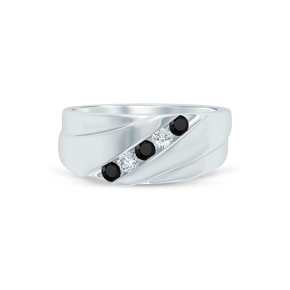 Black and White Diamond Diagonal Band in 10K White Gold (1/3 ct. tw.) – Image 1 of 3
