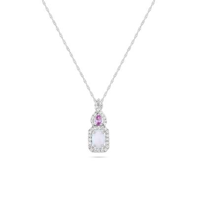 Lab-Created Opal & Lab-Created Pink & White Sapphire Pendant Necklace in Sterling Silver