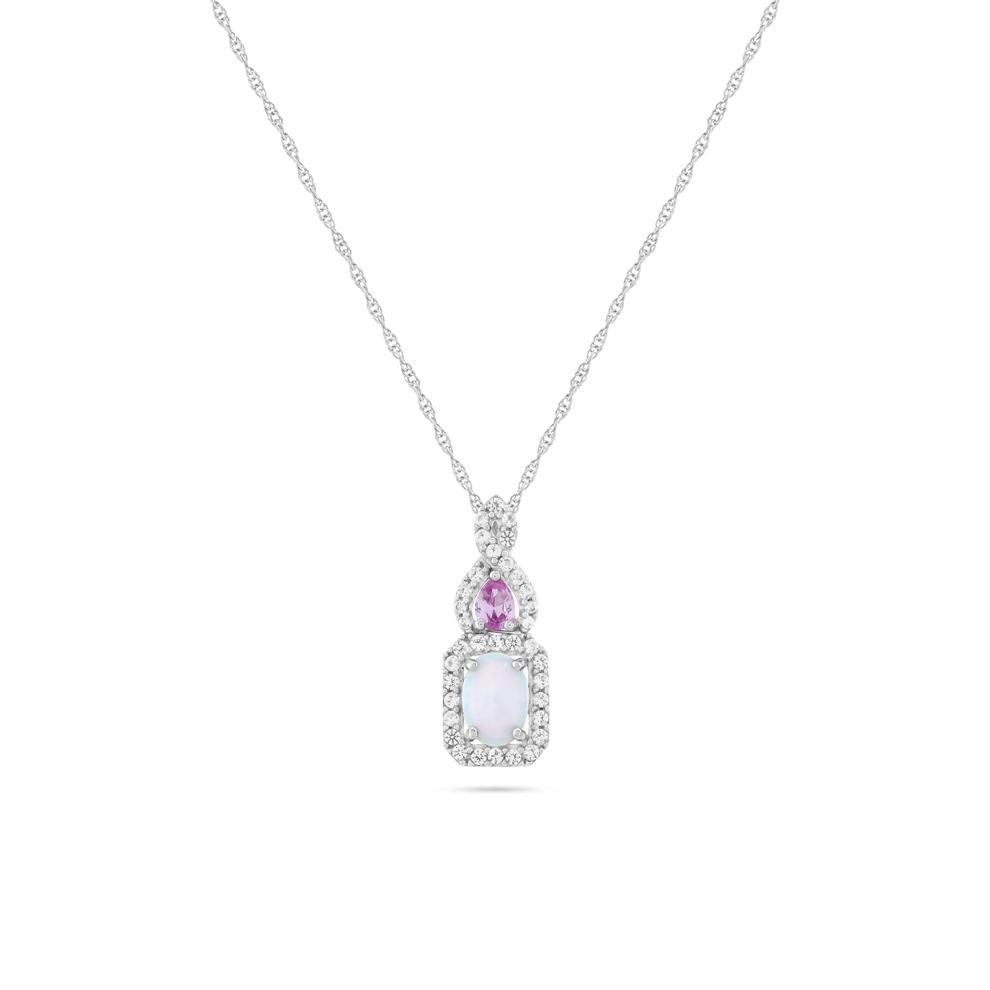 Lab-Created Opal &amp; Lab-Created Pink &amp; White Sapphire Pendant Necklace in Sterling Silver – Image 1 of 4