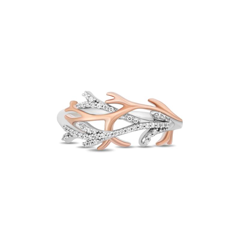 Ariel Diamond Coral Ring in Sterling Silver and 10K Rose Gold &#40;1/10 ct. tw.&#41; – Image 1 of 4