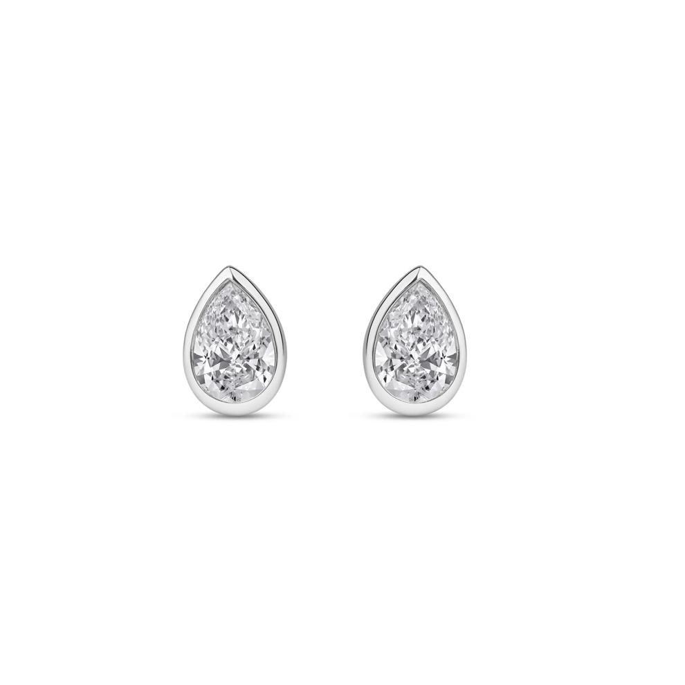 Lab Grown Diamond Bezel-Set Pear-Shaped Solitaire Stud Earrings in 14K White Gold (1/4 ct. tw.) – Image 2 of 3