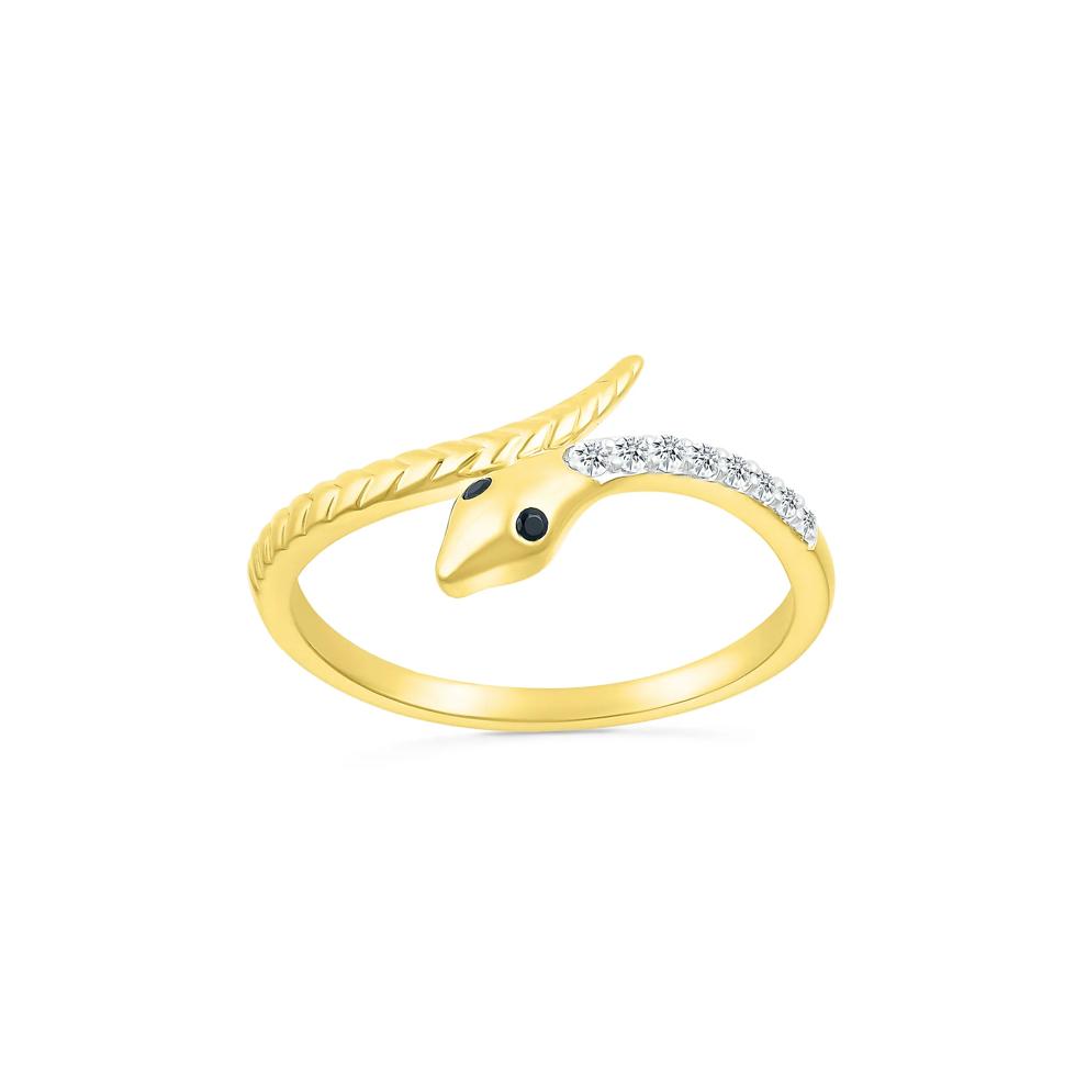 Black and White Diamond Accent Snake Ring in 10K Yellow Gold – Image 1 of 5