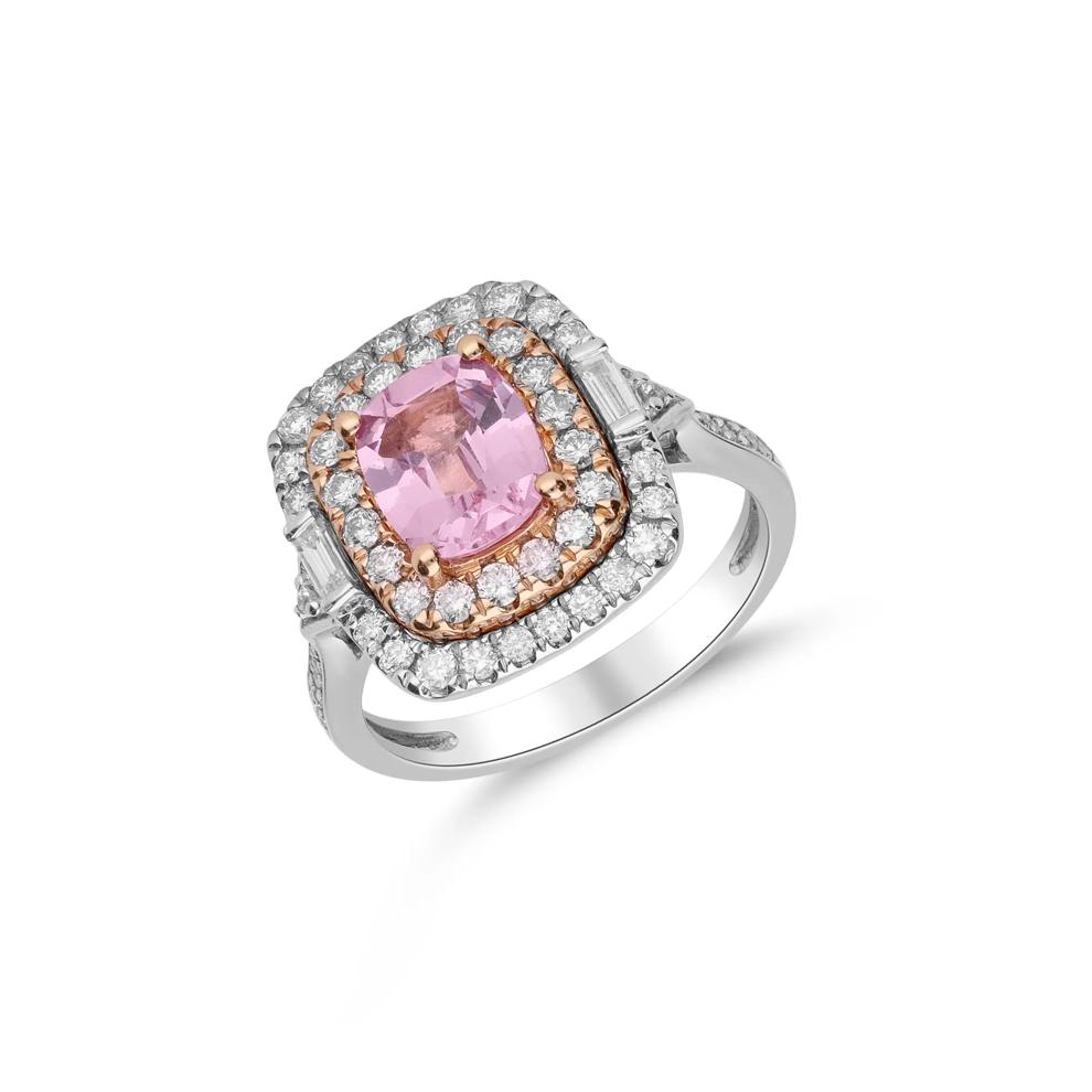Peach Spinel &amp; Diamond Double Halo Ring in 18K White &amp; Rose Gold (5/8 ct. tw.) – Image 5 of 5