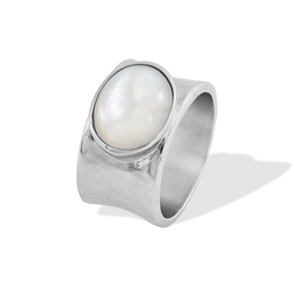 Oval Mother of Pearl Wide Band Ring in Sterling Silver – Image 2 of 4