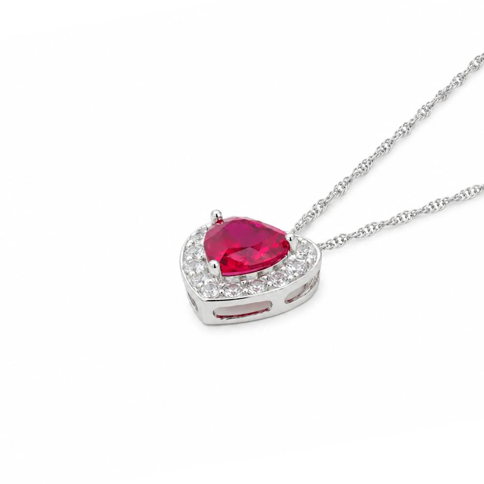 Lab-Created Ruby &amp; Lab-Created White Sapphire Heart Pendant in Sterling Silver – Image 4 of 4
