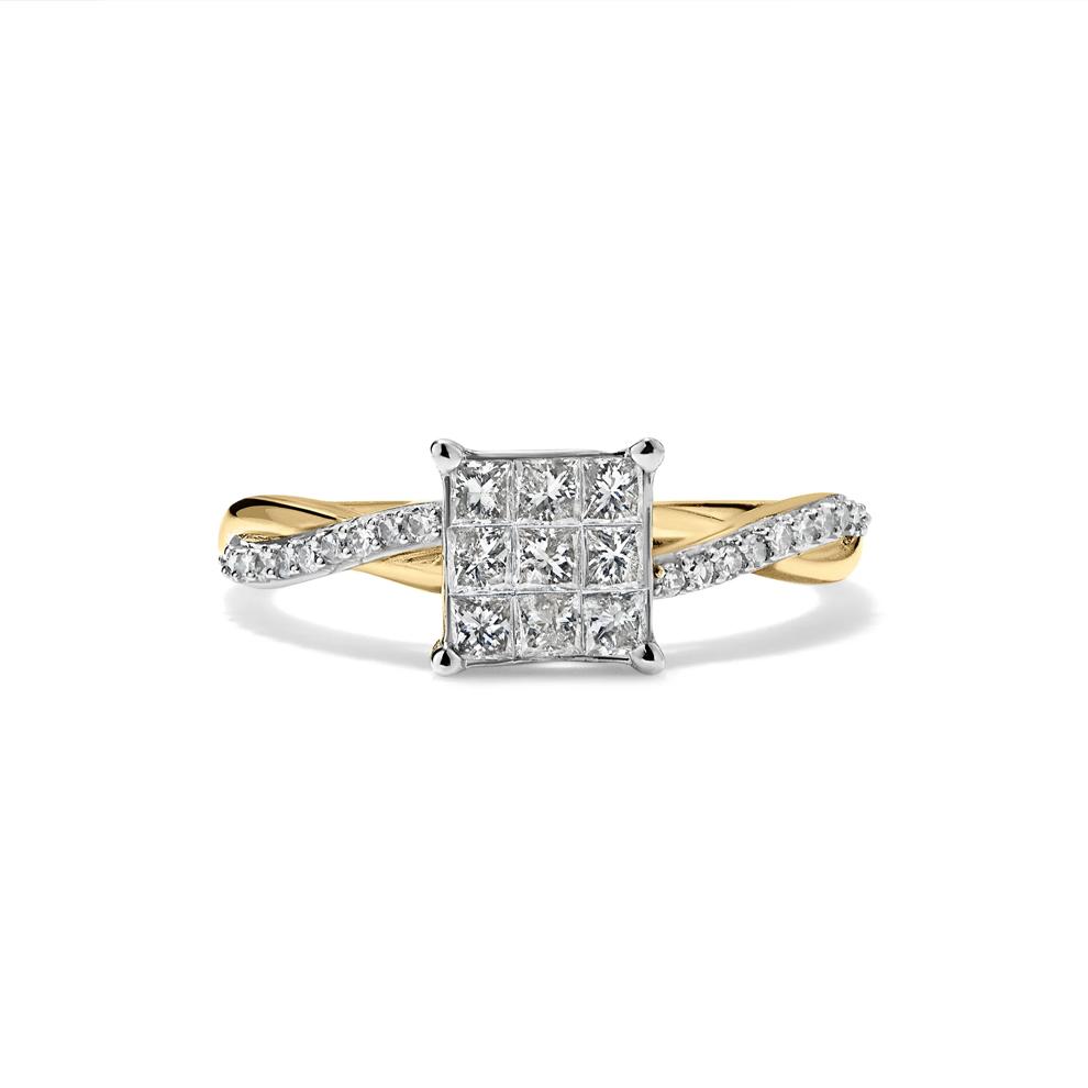Diamond Princess-Cut Quad Composite Engagement Ring in 10K Yellow Gold (1/2 ct. tw.) – Image 1 of 4