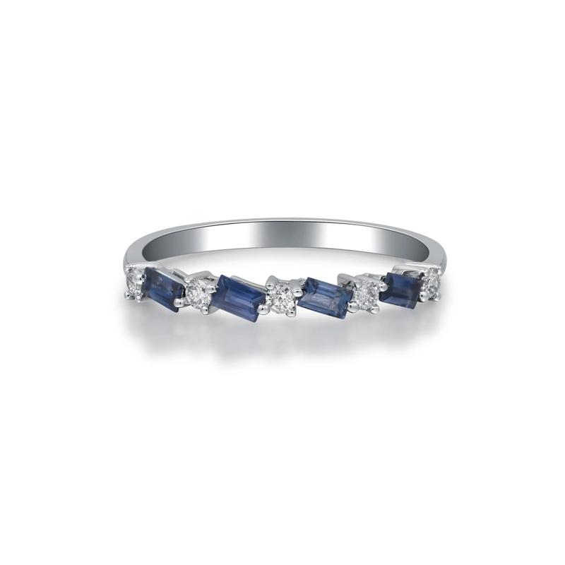 Baguette Blue Sapphire and Diamond Band in 10K White Gold &#40;1/8 ct. tw.&#41; – Image 4 of 5