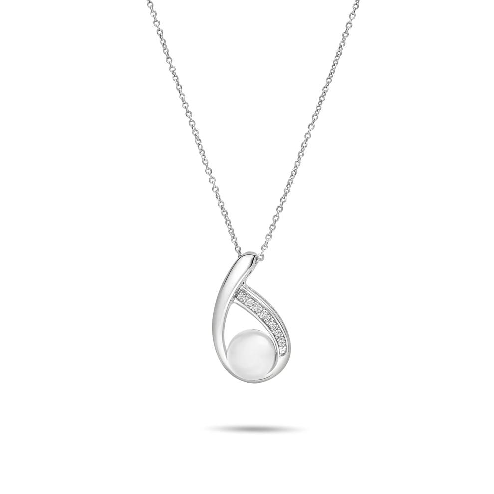 Freshwater Cultured Pearl &amp; Diamond Accent Open Drop Pendant in Sterling Silver – Image 1 of 4