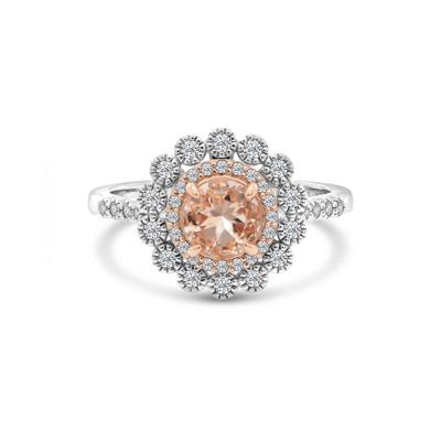 Round Morganite & Diamond Halo Ring in 10K White & Rose Gold (1/4 ct. tw.)