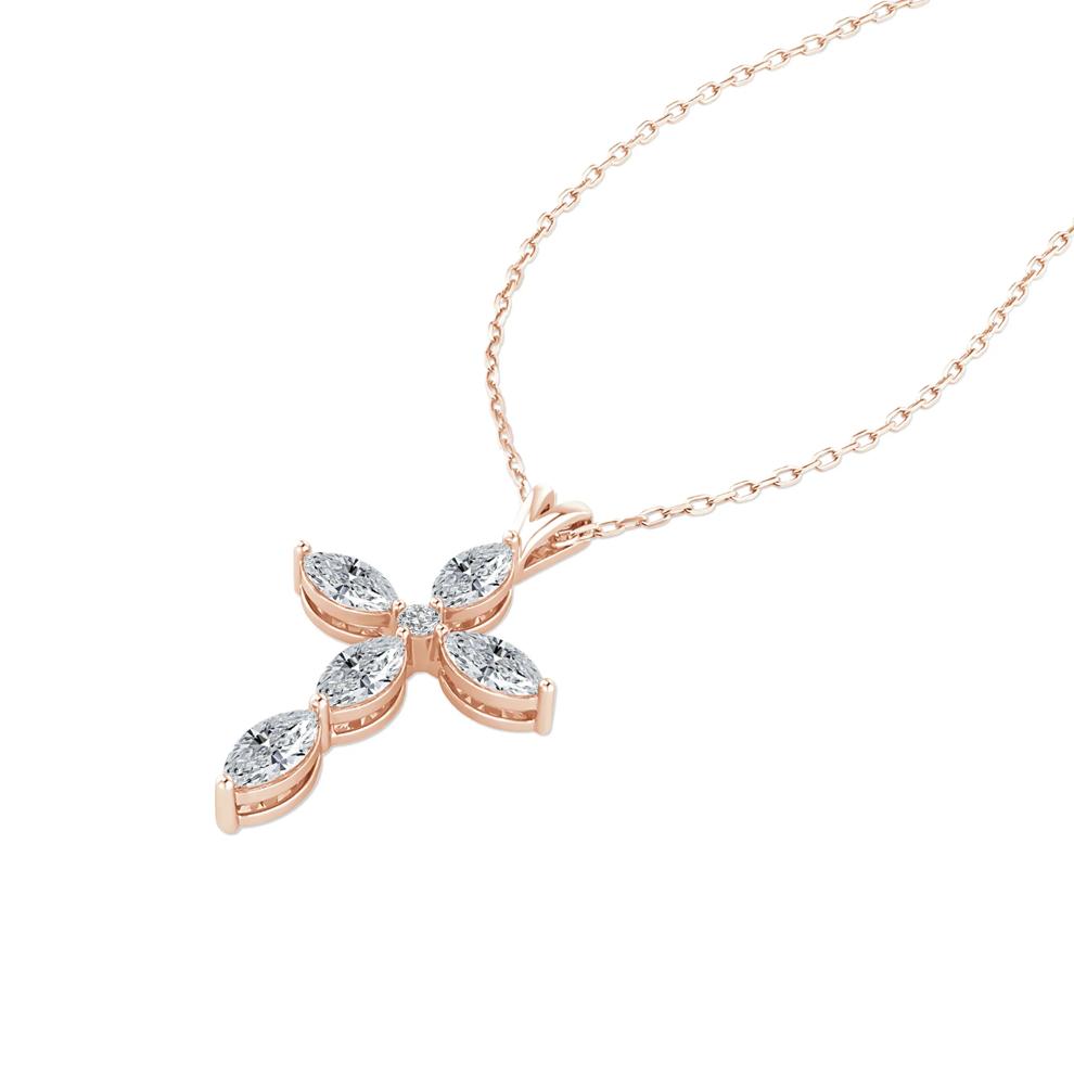 Lab Grown Diamond Marquise Cross Pendant Necklace in 10K Rose Gold (3/4 ct. tw.) – Image 4 of 4