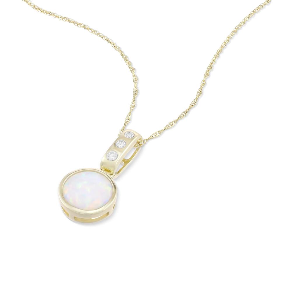 Lab-Created Opal &amp; Lab-Created White Sapphire Pendant Necklace in 10K Yellow Gold – Image 4 of 4