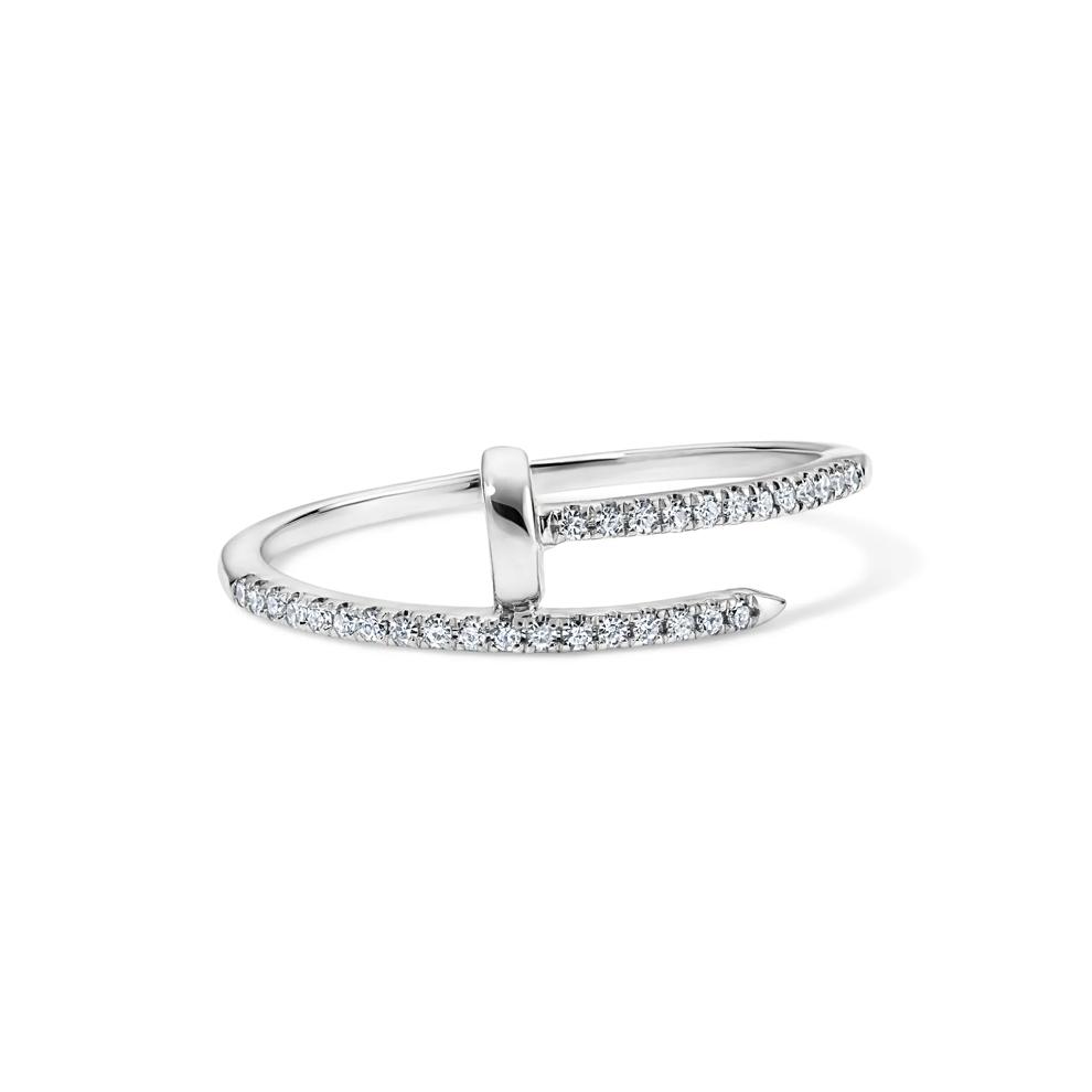 Diamond Twist Screw Ring in 10K White Gold (1/8 ct. tw.) – Image 1 of 4