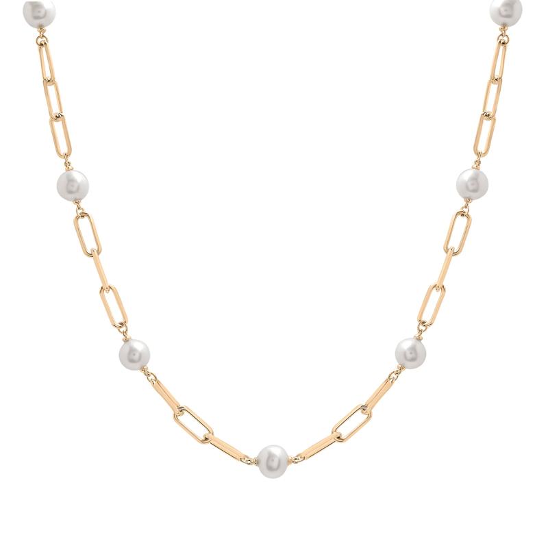 Pearl and Paperclip Chain Station Necklace in Vermeil, 18&quot; – Image 1 of 7