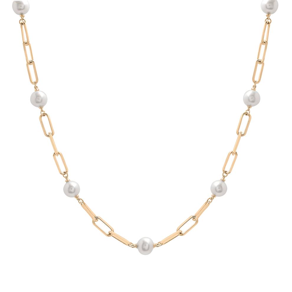 Pearl and Paperclip Chain Station Necklace in Vermeil, 18" – Image 1 of 7