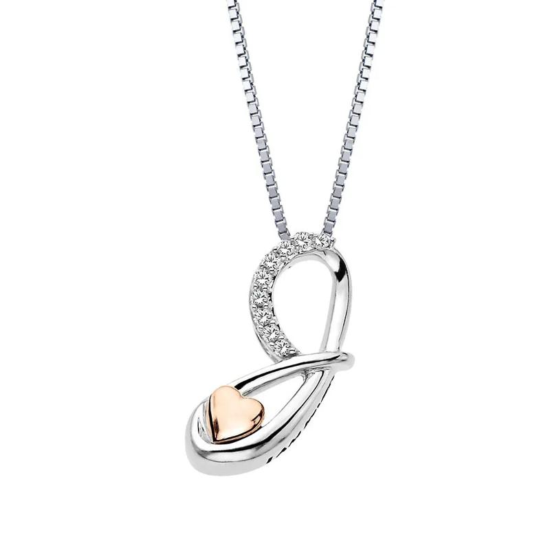 Diamond &quot;J&quot; Initial Pendant in Sterling Silver &amp; 14K Rose Gold  – Image 1 of 2